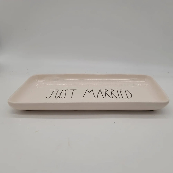 NWOT Rae Dunn JUST MARRIED Platter Rectangular Plate Off White / Black - Picture 3 of 8